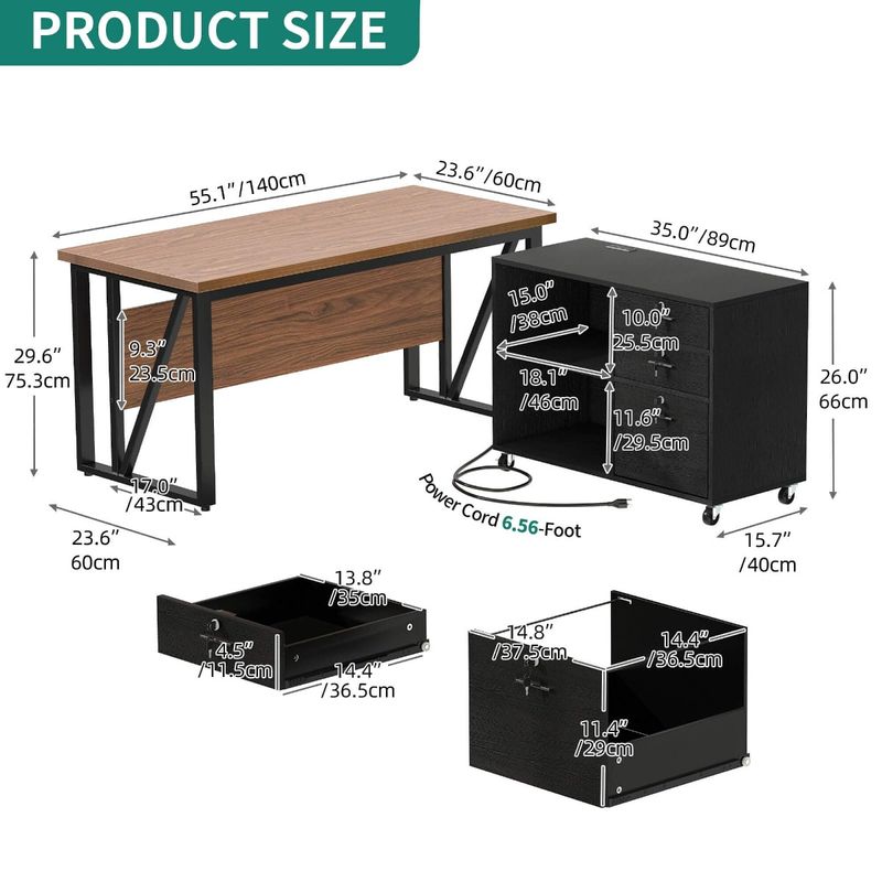 Yitahome 55"W LShaped Computer Table with 3Locking Drawers File