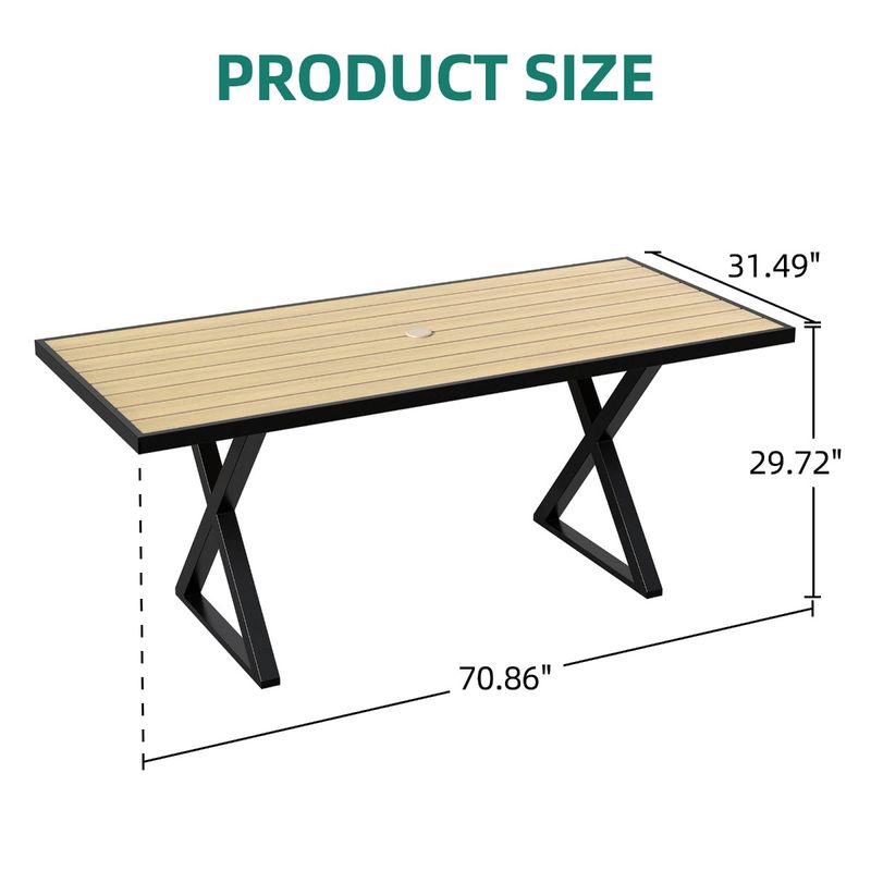 Yitahome Outdoor Patio Dining Table for 6, Faux Wood Tabletop and Umbrella Hole for Patio