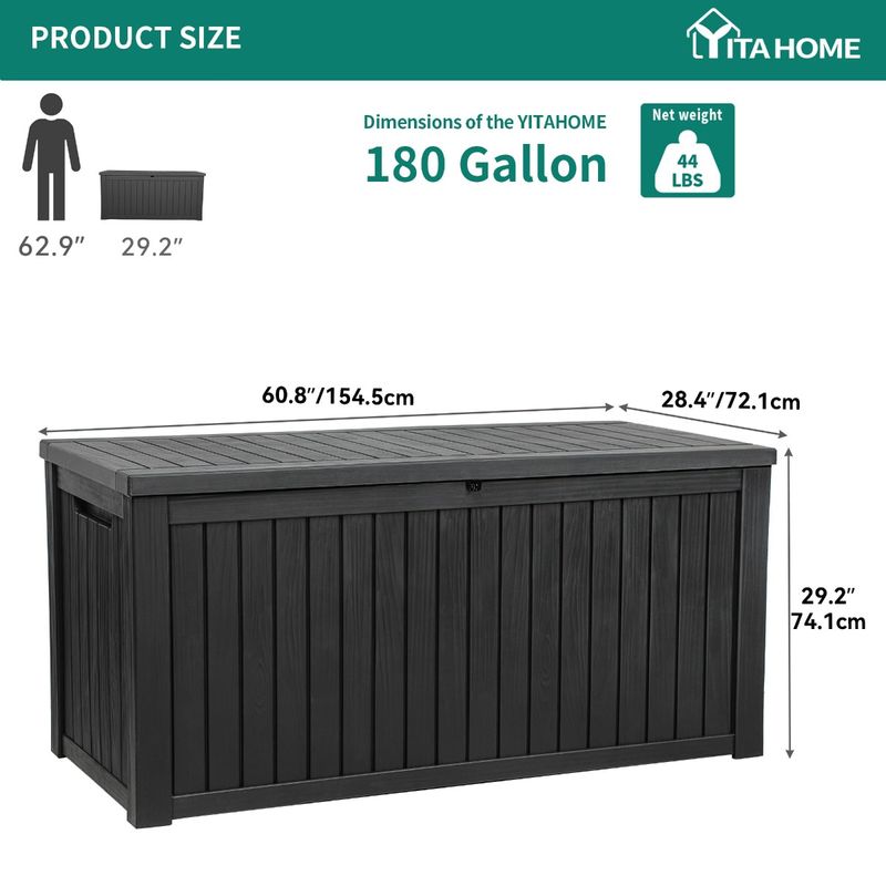 Yitahome 180 Gallon Light Brown Waterproof Deck Box for Cushions with