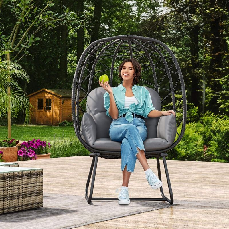 Yitahome Black Wicker Outdoor Indoor Egg Chair With Stand And