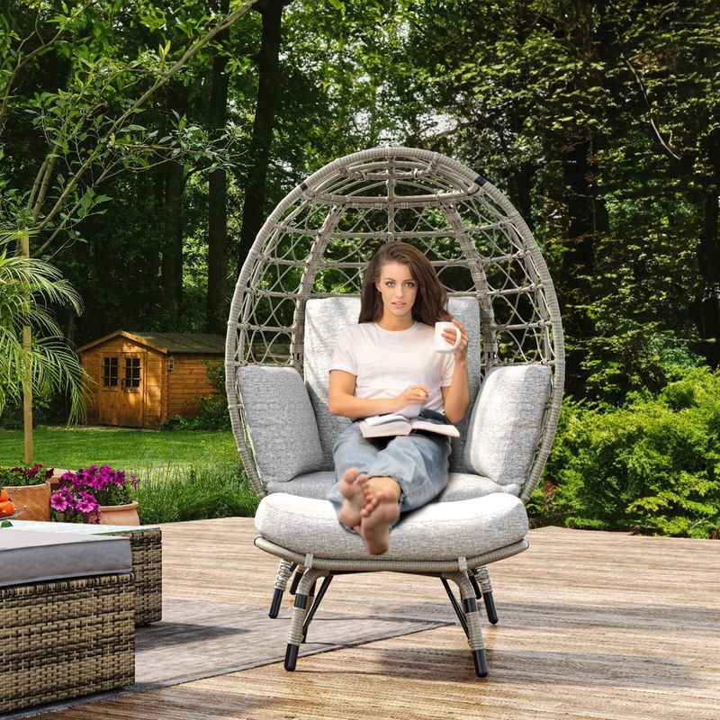 Yitahome | Outdoor All-Weather Wicker Egg Chair with Ottoman, Stand and ...
