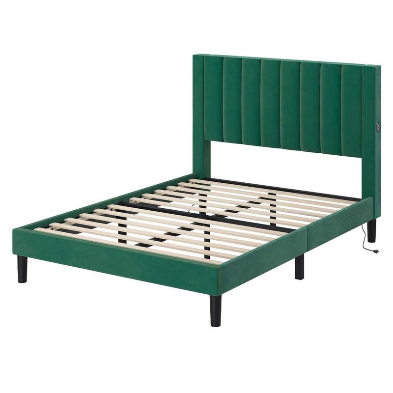 Yitahome Queen Size Bed Frame, Green Upholstered Bed Frame with USB Ports