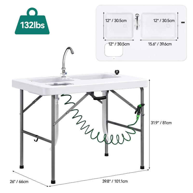 Yitahome 40" Portable Camping Sink Table Folding Picnic Table with