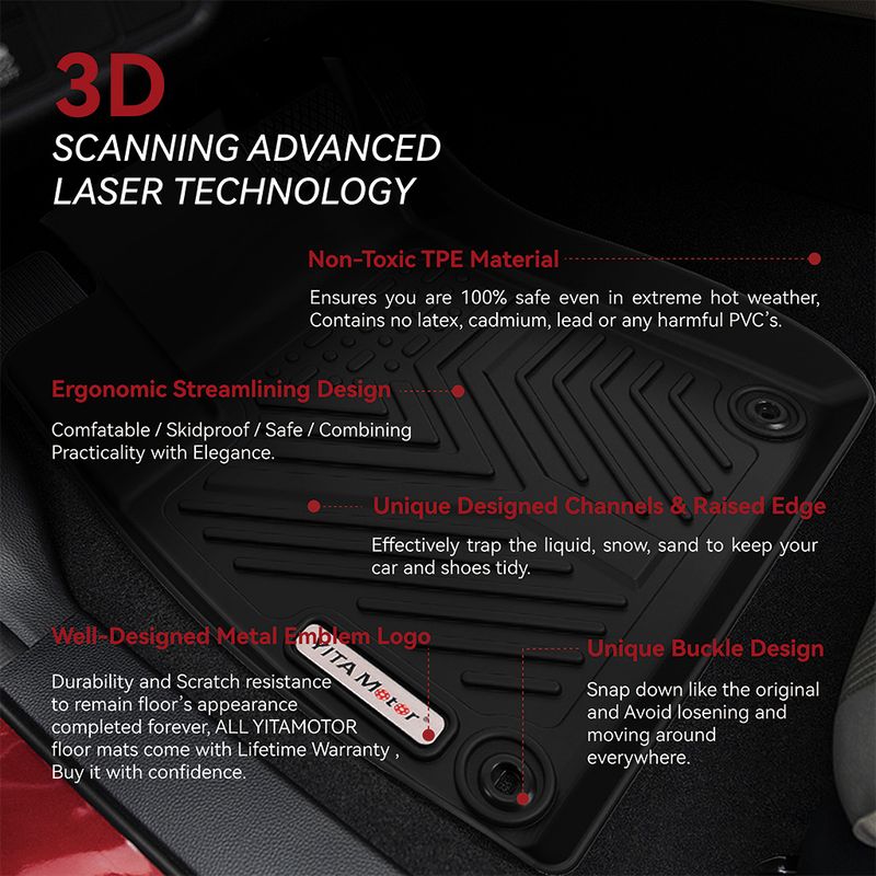 TPE All-Weather Floor Mats For 2018-2022 Honda Accord Sedan - 3-Piece Set (Black)