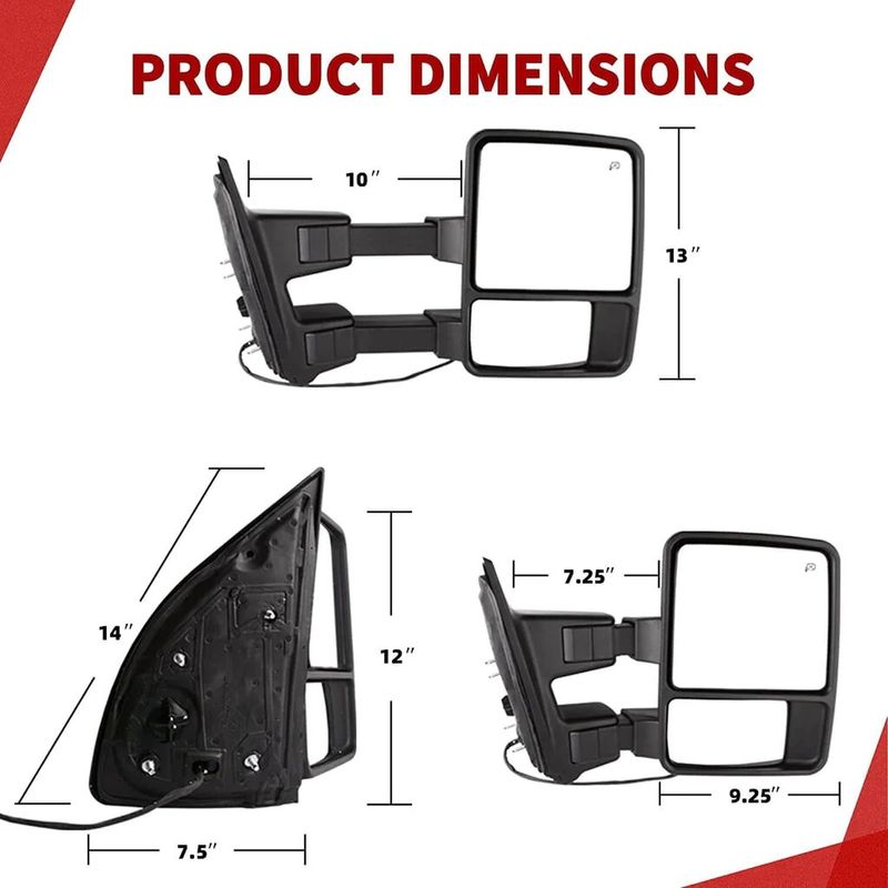 YITAMOTOR Towing Mirrors For 1999-2007 Ford F250-F550 & Excursion - Power Heated With Turn Signals