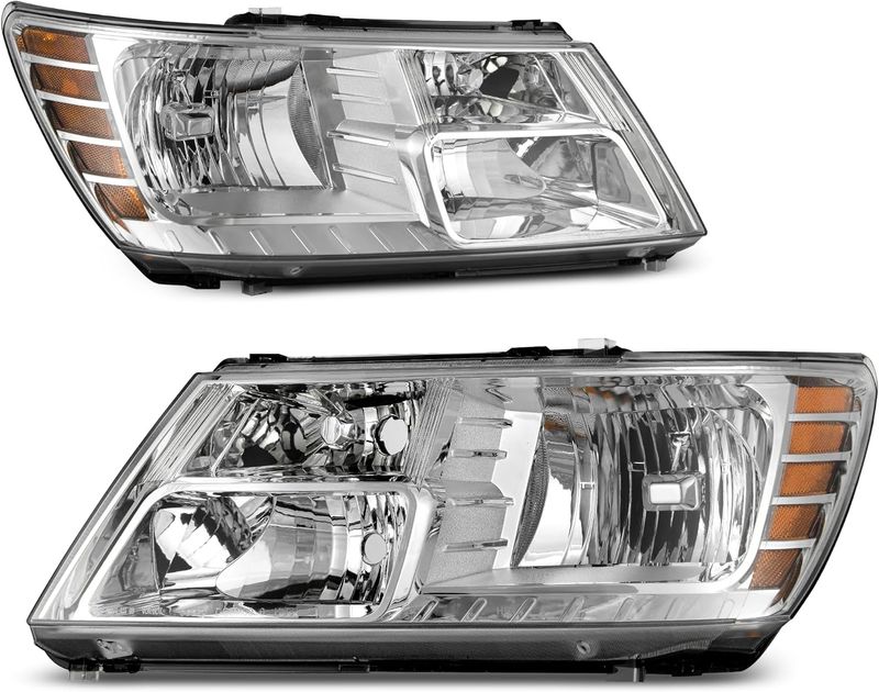 Headlights Assembly Compatible with 2009-2020 Dodge Journey Headlamp Replacment Chrome Housing Clear Lens Amber Reflector
