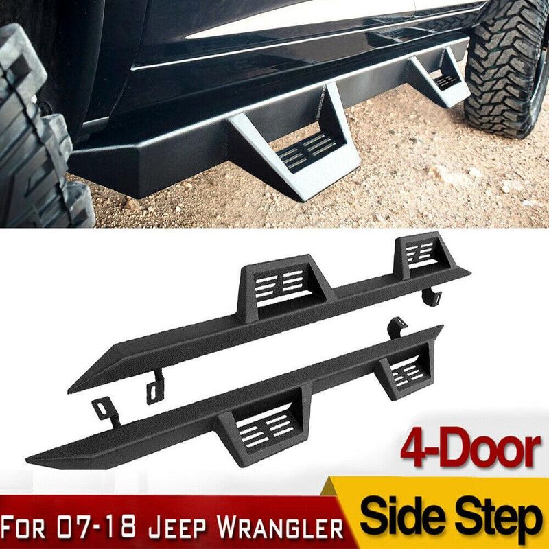 Running Boards for 07-18 Jeep Wrangler JK 4 Doors, Black Powder Coating 