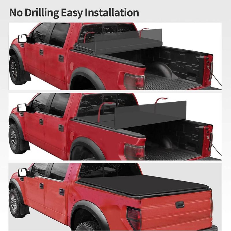 OEDRO 5.5ft Tri-Fold Tonneau Cover For 2017-2024 Nissan Titan (Fleetside W/ Utili-Track) – Black Aluminum