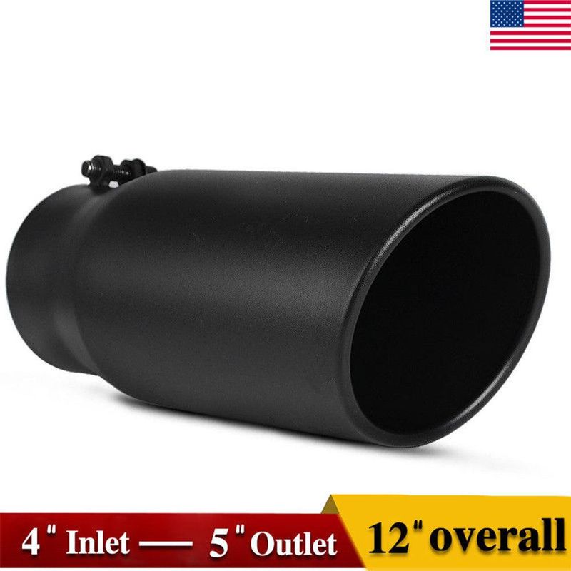 4'' x 5'' x 12'' Universal Bolt on Black Coated Finish Stainless Steel Diesel Exhaust Tailpipe Tip