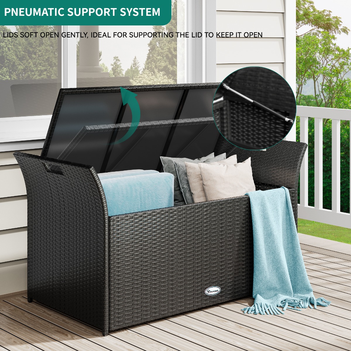 Happygrill Deck Box Outdoor Wicker Storage Box Cabinet, 88 Gallon Patio