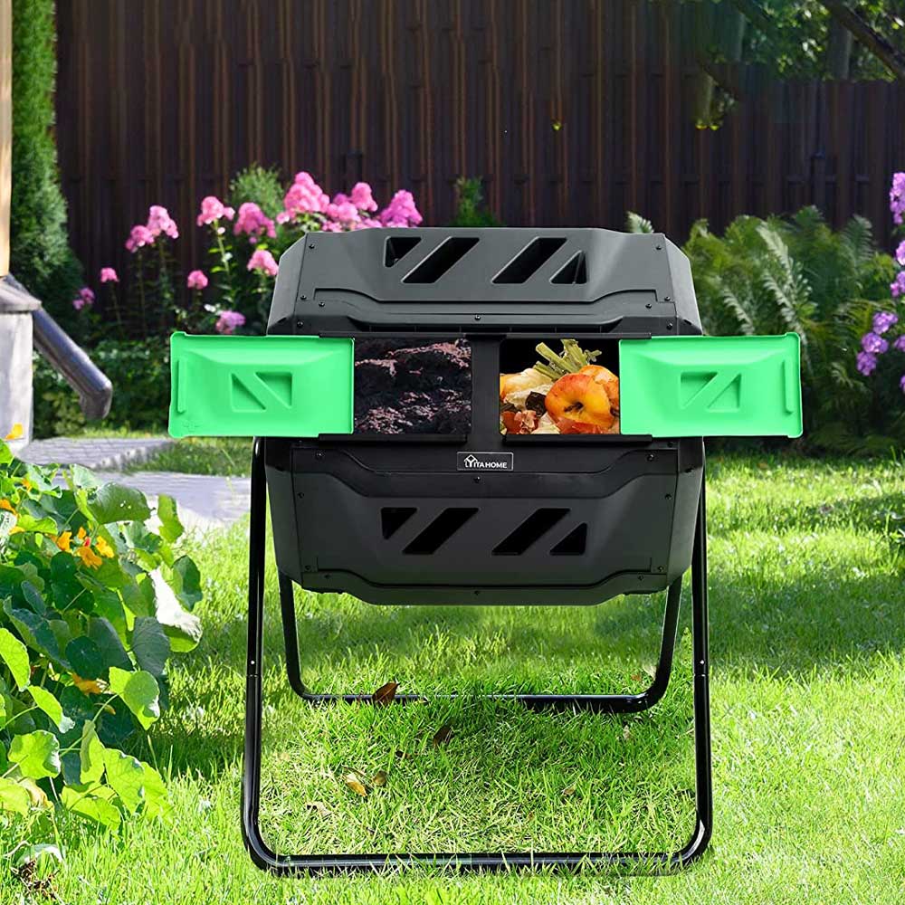 Yitahome | 43 Gallon Green Outdoor Dual Bin Composter Tumbling