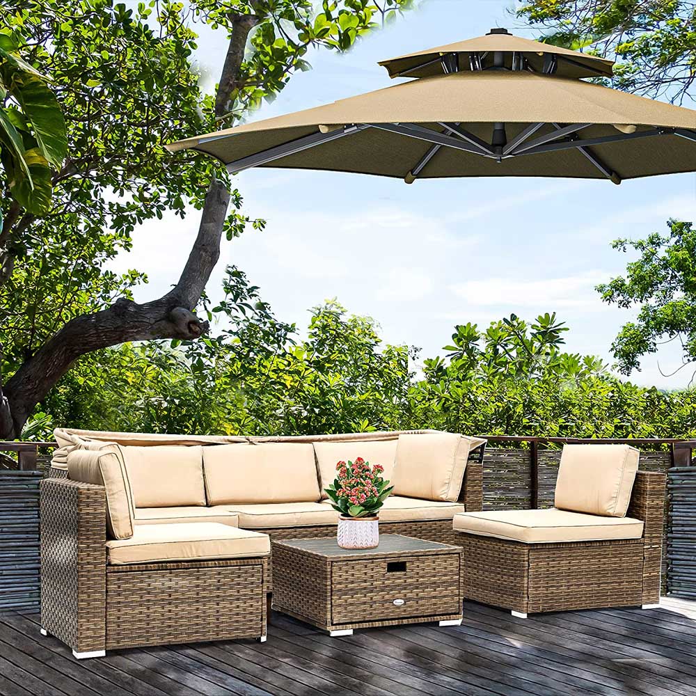 Yitahome | 6 Pieces Wicker Outdoor Daybed with Canopy and