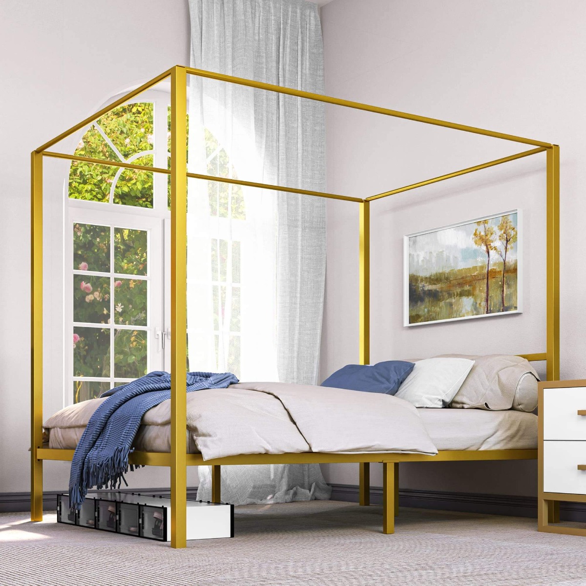 Yitahome Metal Queen Size Canopy Bed Frame With 14 Inch Platform