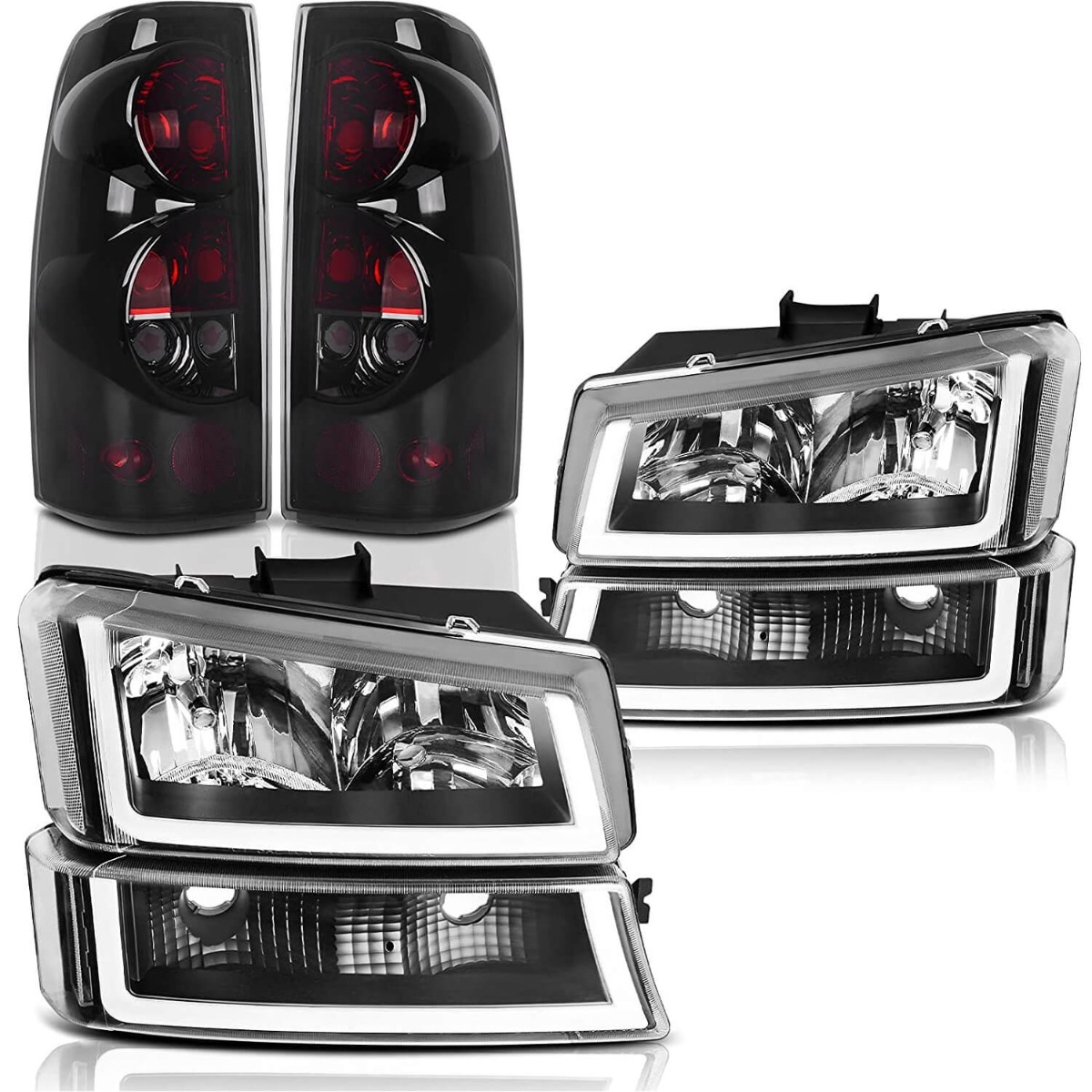 YITAMOTOR® 2003-2006 Chevy Silverado LED DRL Clear Headlights + Smoke Lens Taillights Combo