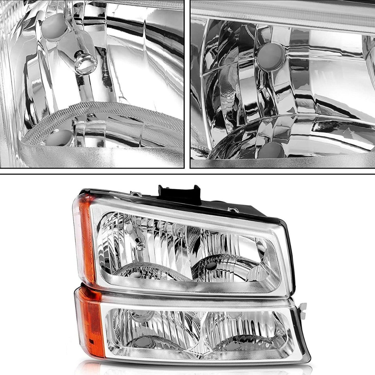 Side view of YITAMOTOR® 2003-2006 Chevy Silverado Chrome Replacement Headlights + Taillights Combo