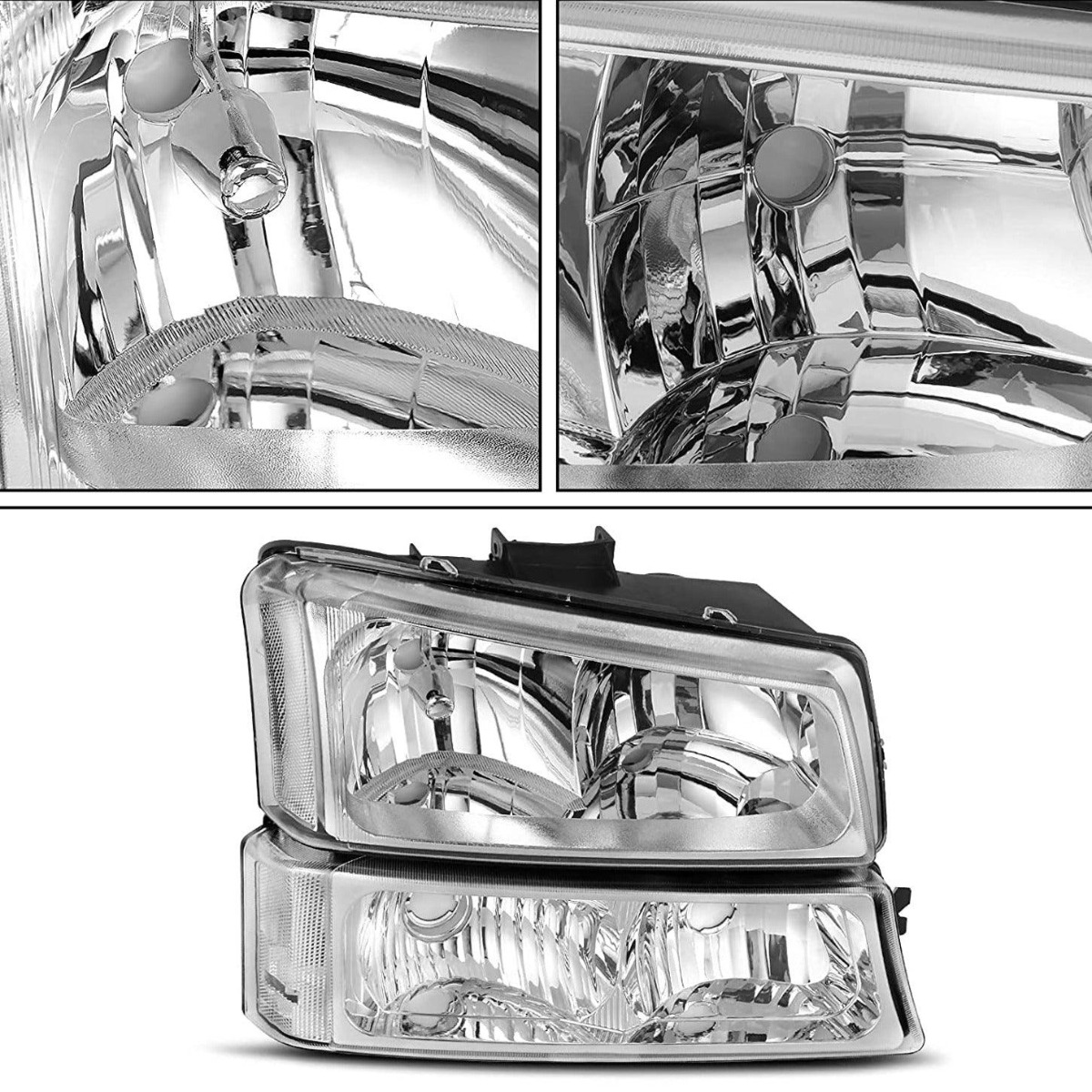 Side view of YITAMOTOR® 03-06 Chevy Silverado 07 Silverado Classic Chrome Housing Headlights + Taillights Combo