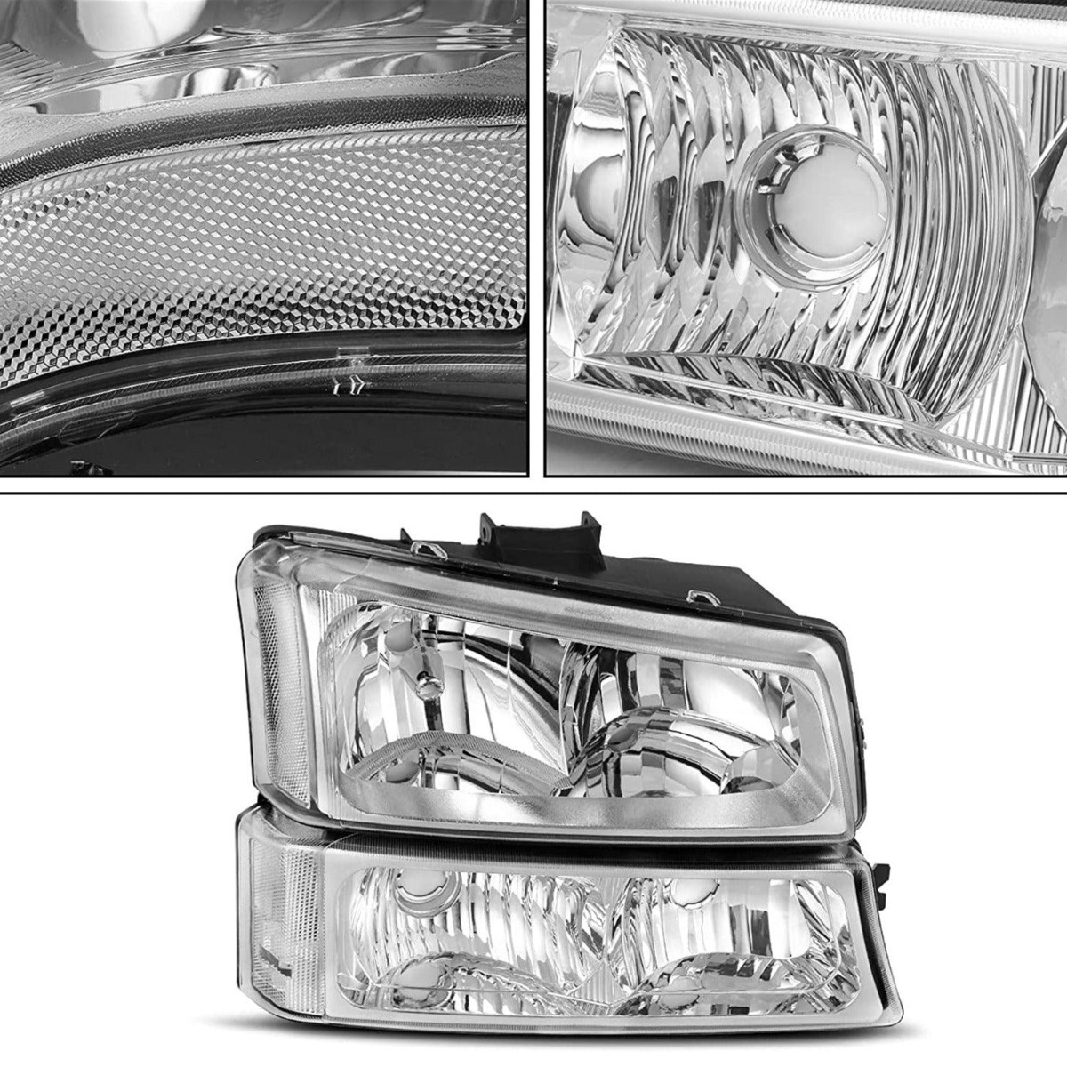 Side view of YITAMOTOR® 03-06 Chevy Silverado 07 Silverado Classic Chrome Housing Headlights + Taillights Combo