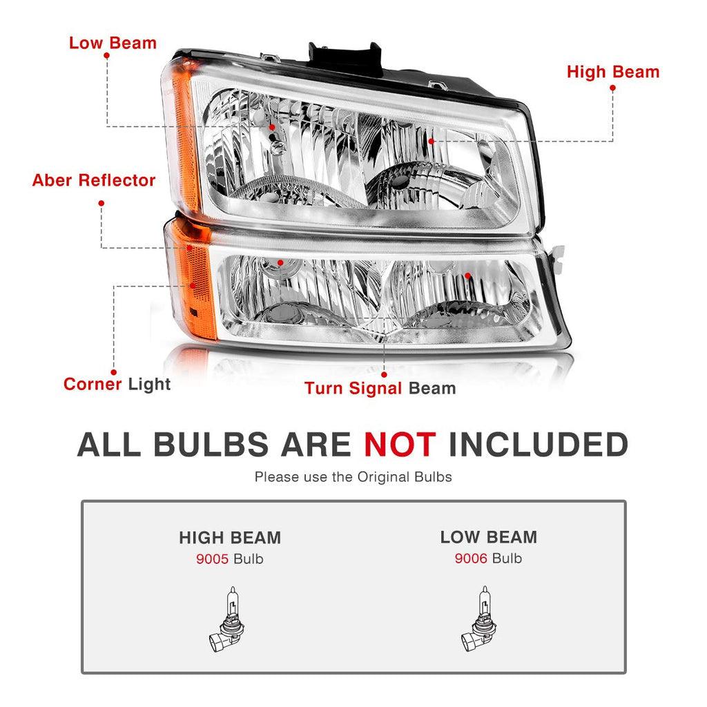 Side view of YITAMOTOR® 2003-2006 Chevy Silverado Chrome Replacement Headlights + Taillights Combo