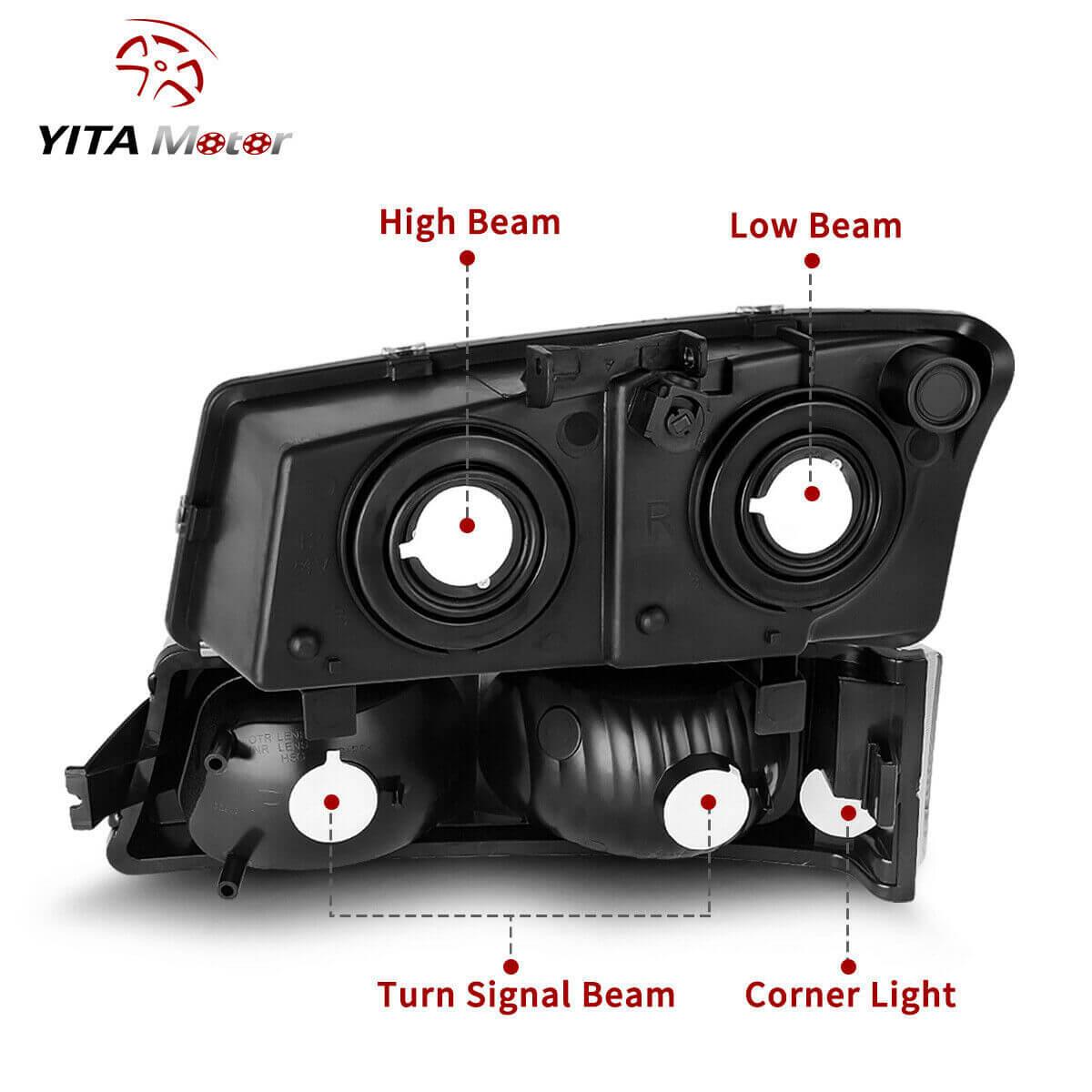 Side view of YITAMOTOR® 2003-2006 Chevy Silverado 1500 2500 3500 Chrome Headlights + SMOKE Tail Light Set