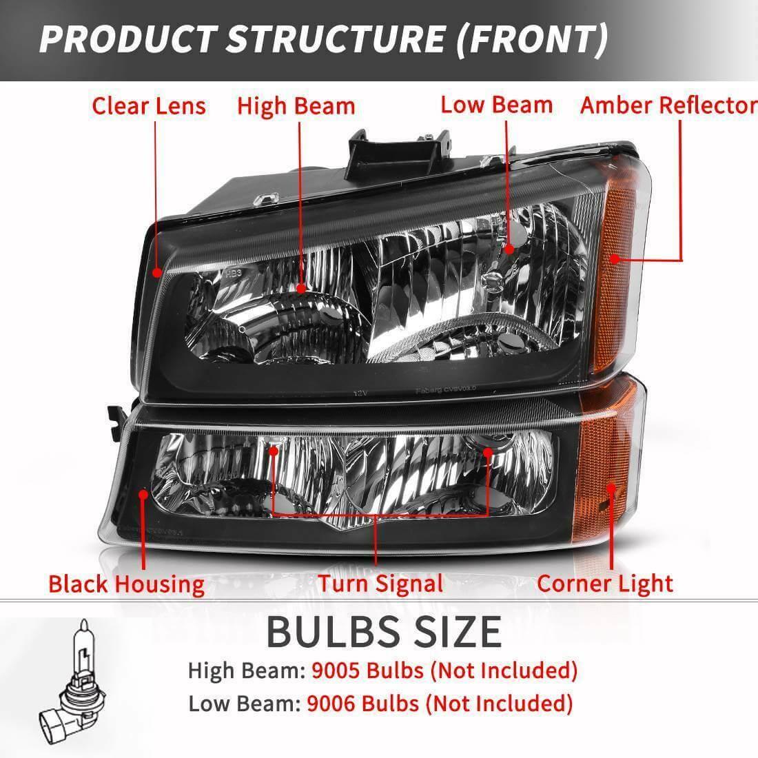 Side view of YITAMOTOR® 2003-2006 Chevy Silverado 1500 2500 Black Headlights + Smoke Tail Lights Set