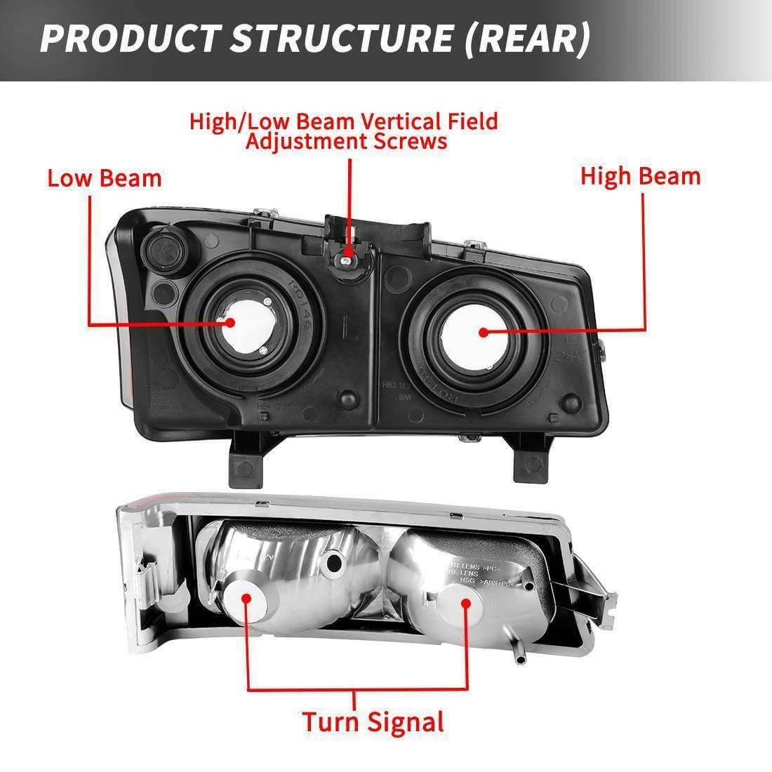 Side view of YITAMOTOR® 2003-2006 Chevy Silverado 1500 2500 Black Headlights + Smoke Tail Lights Set