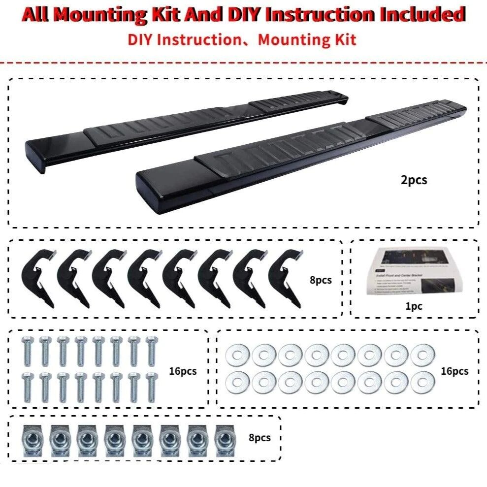 Side view of YITAMOTOR® 6" Running Boards for 07-18 Chevy Silverado/GMC Sierra 1500, 07-19 2500HD/3500HD Crew Cab Black Side Steps