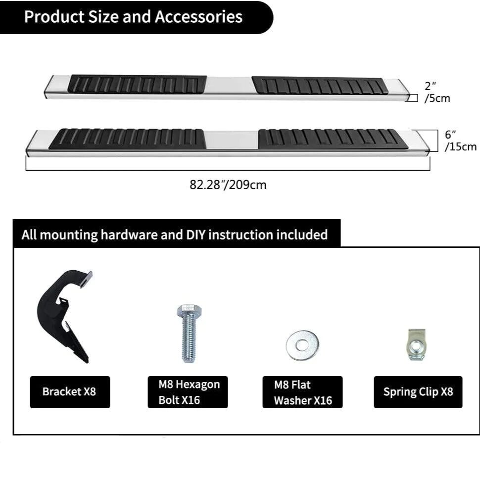Side view of YITAMOTOR® 6 inches Running Boards For 2007-2018 Silverado/GMC Sierra 1500 & 2500HD 3500HD Crew Cab, 2019 Silverado/Sierra 2500HD 3500HD Side Step Ner