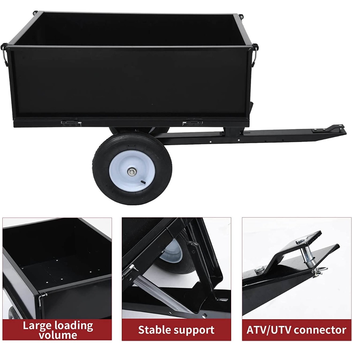 Side view of YITAMOTOR® 10 Cubic Feet Dump Cart Steel Dump Trailer 成功