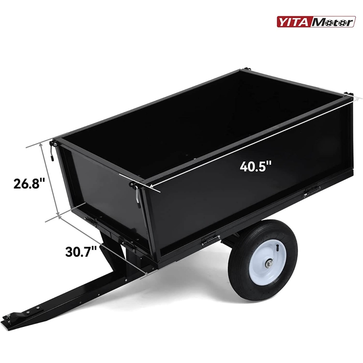 Side view of YITAMOTOR® 10 Cubic Feet Dump Cart Steel Dump Trailer 成功