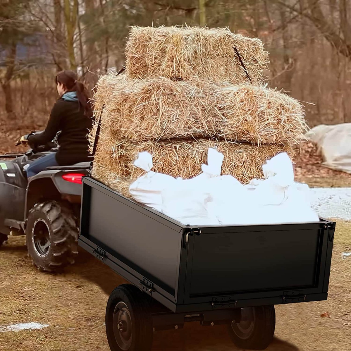 Side view of YITAMOTOR® 10 Cubic Feet Dump Cart Steel Dump Trailer 成功