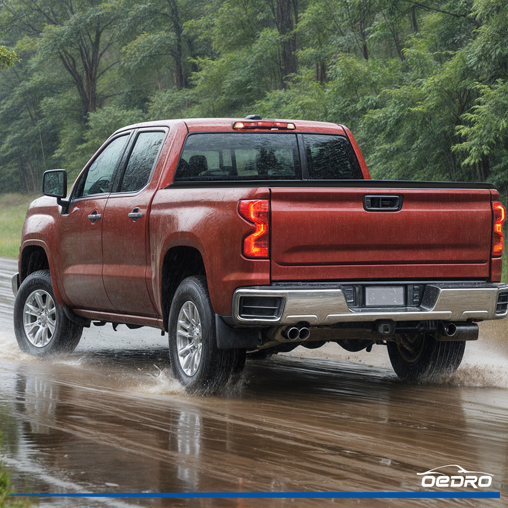 Side view of OEDRO 6.6FT Soft Quad Fold Tonneau Cover for 2019-2026 Chevy Silverado/GMC Sierra 1500 Without Multi-Flex Tailgate(Not for Legacy/Limited/2500 3500hd)