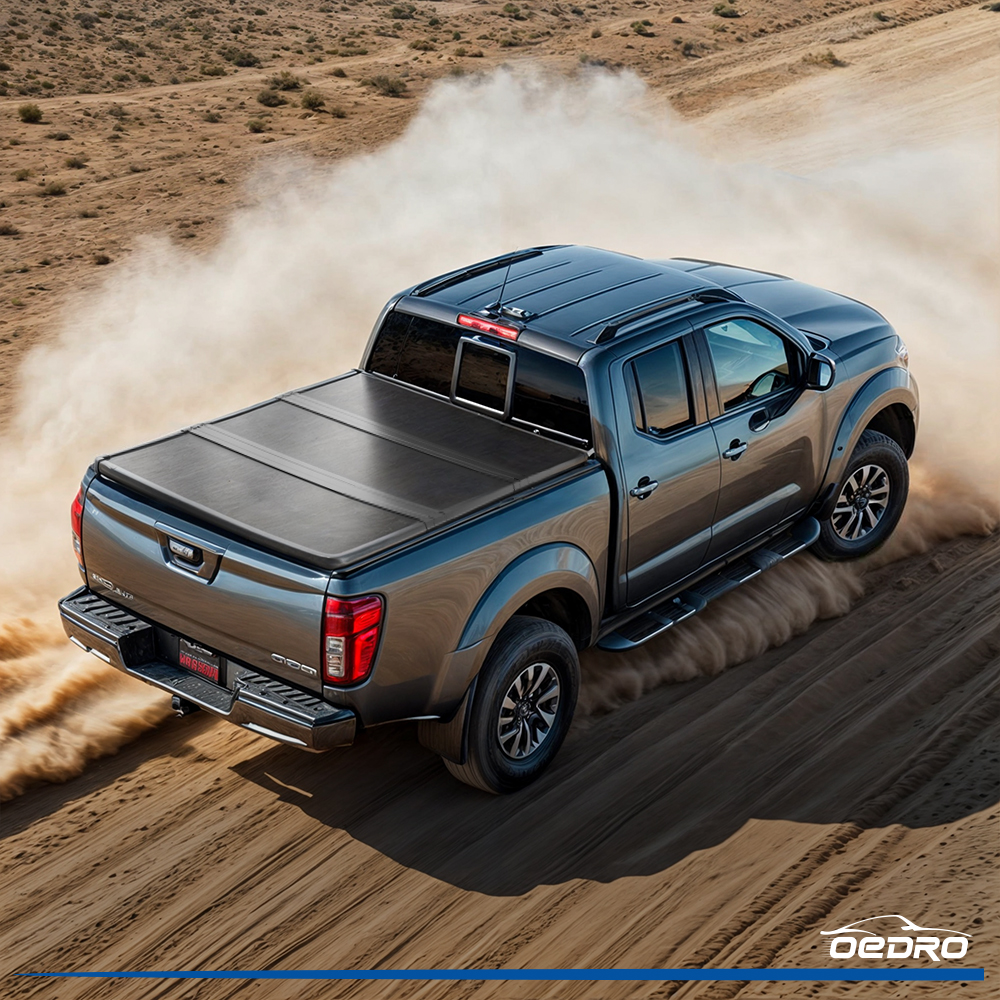 Side view of 5FT Hard Tri-fold Tonneau Cover Fold Truck Bed Covers Compatible with 2005-2026 Nissan Frontier(NOT for México Models) with 5 Feet Bed