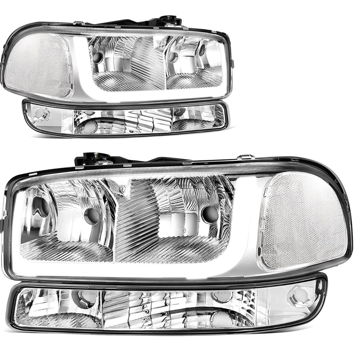 YITAMOTOR® Headlights Assembly LED DRL Compatible with 1999-2007 GMC Sierra /2001-2006 GMC Yukon XL Headlamp with Daytime Running Light Chrome Housing