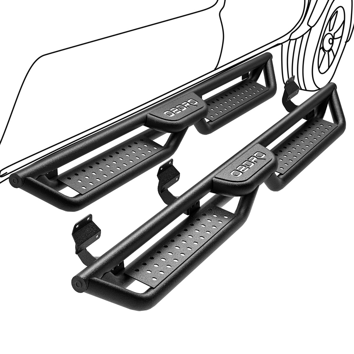Side view of OEDRO 6" Running Boards Fits for 2015-2026 Ford F150 SuperCrew Cab 4-Doors & 2017-2026 F250 F350 Super Duty Supercrew Cab, Bolt-on Side Steps Steel Ne