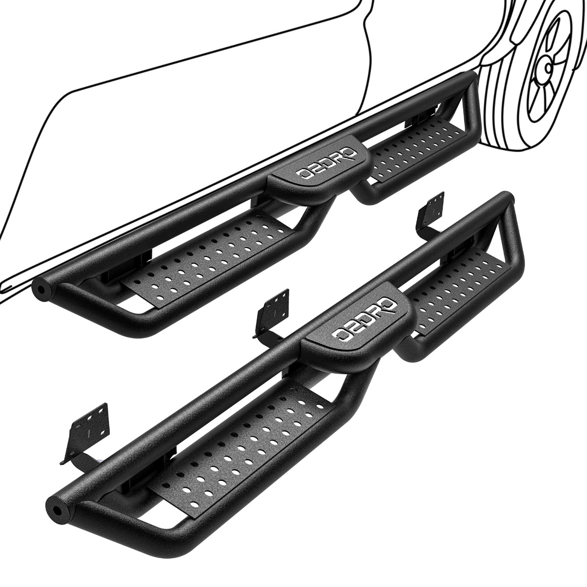 Side view of OEDRO Running Boards for 2019-2025 Dodge Ram 1500 Quad Cab New Body Side Steps