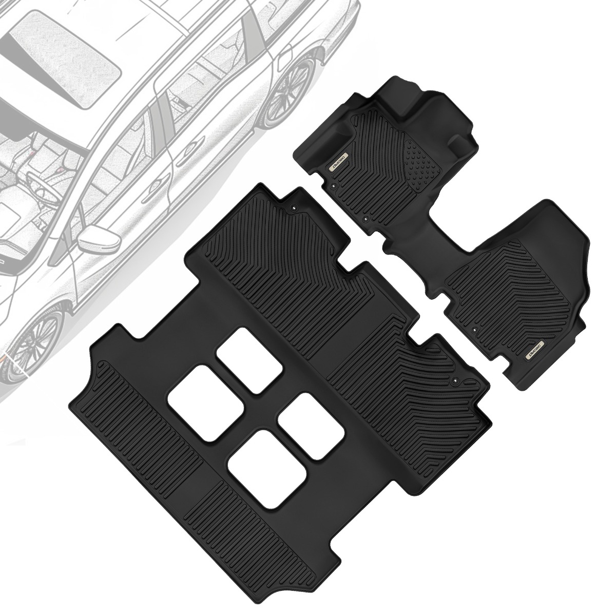 Side view of OEDRO Floor Mats for 2011-2017 Honda Odyssey, 3 Row Liner Set Car Floor Liners