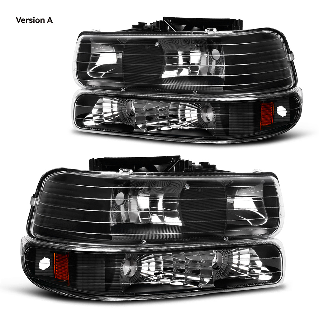 Side view of YITAMOTOR® 1999-2002 Chevy Silverado Headlights Lamps + LED Tail Lights Black