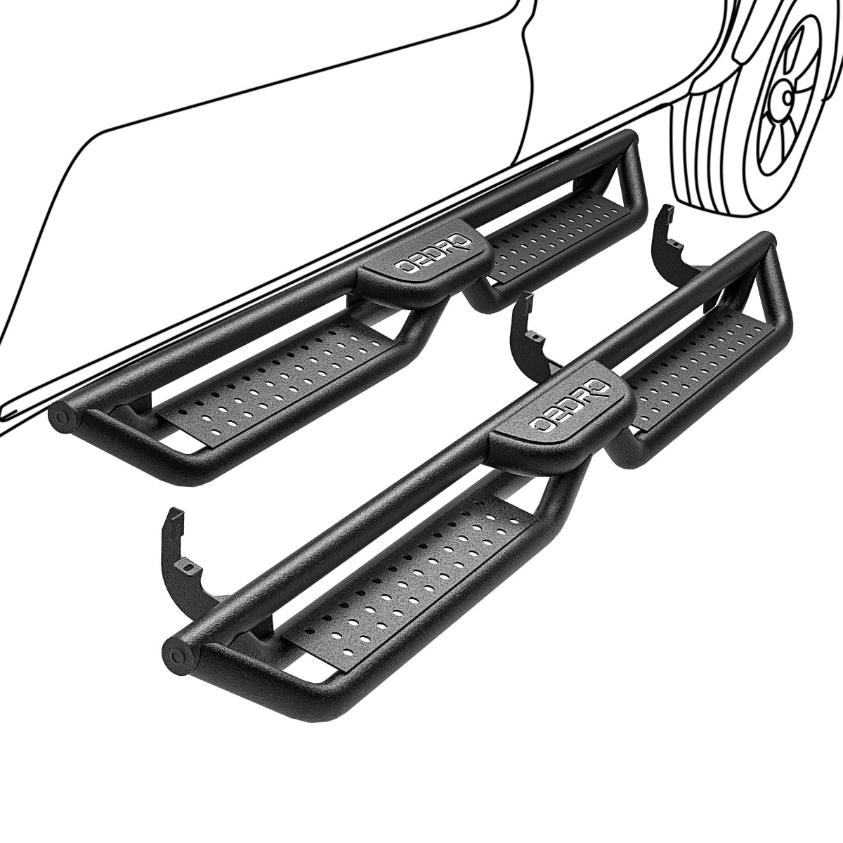 Side view of OEDRO 6" Running Boards for 2015-2026 Chevy Colorado/GMC Canyon Crew Cab, Bolt-on Side Steps Steel Nerf Bars