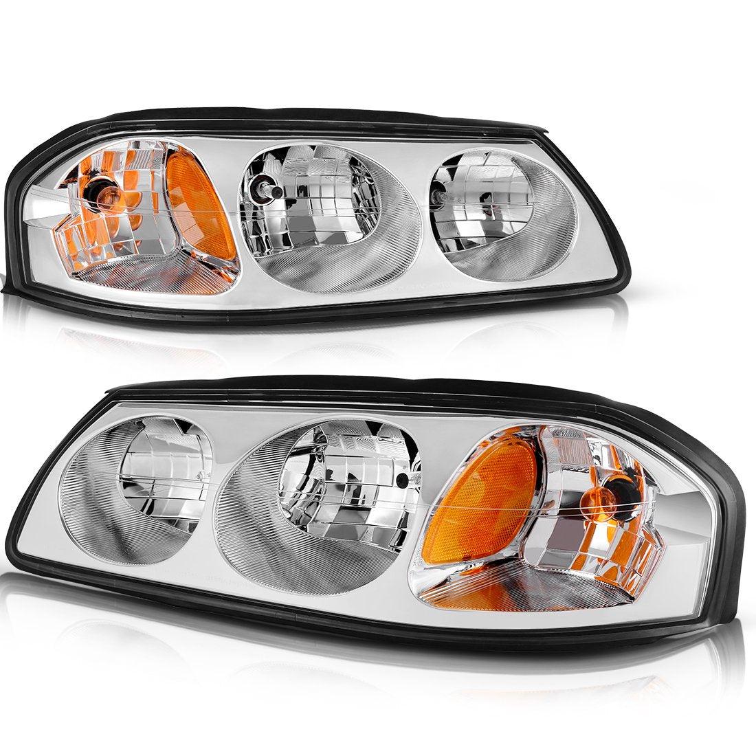YITAMOTOR® 2000-2005 Chevy Impala Headlight Assembly OE Style Headlamps Chrome Housing Amber Reflector
