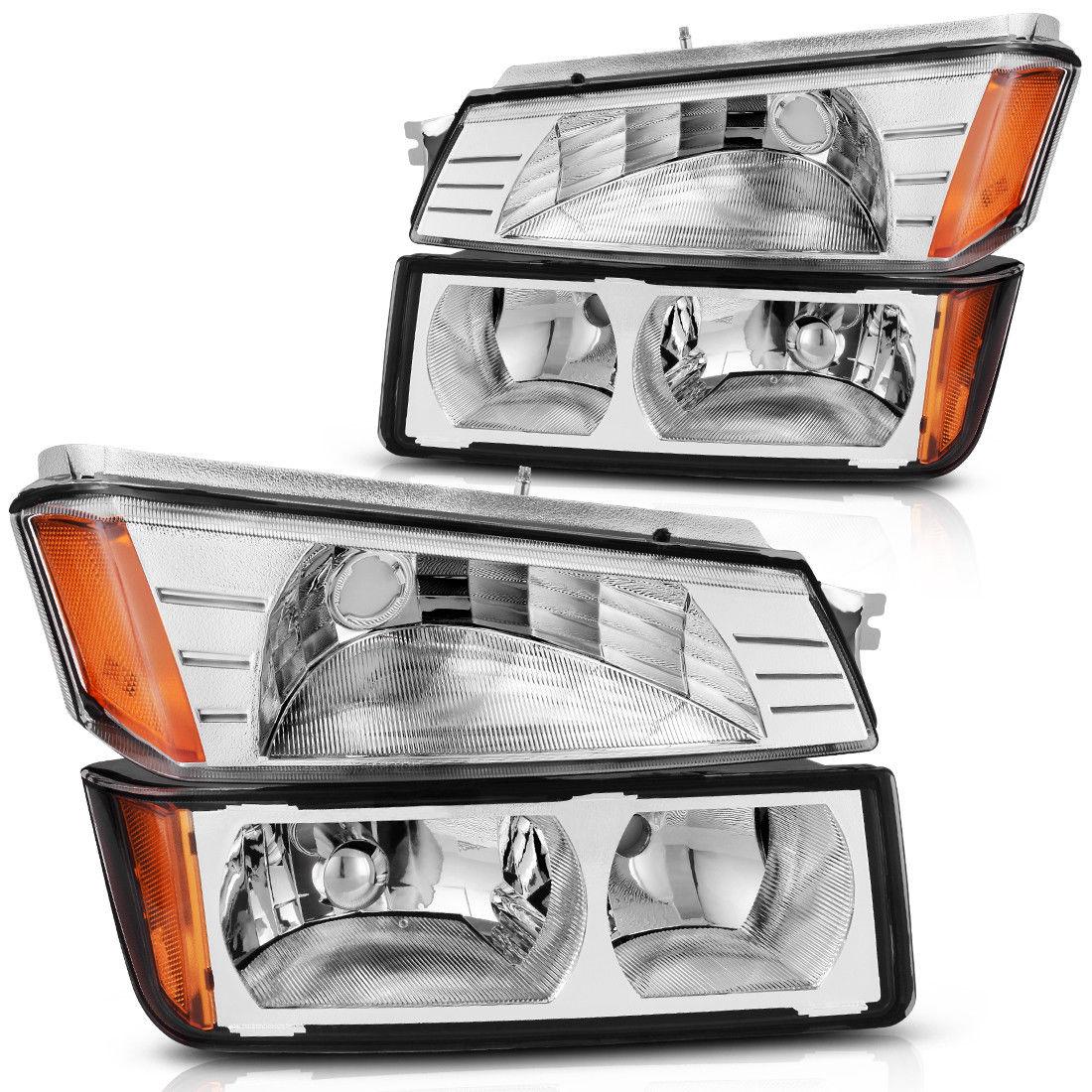 YITAMOTOR® 2002-2006 Chevy Avalanche with BODY CLADDING Chrome Headlights+Bumper Signal Lamp Headlight Assembly