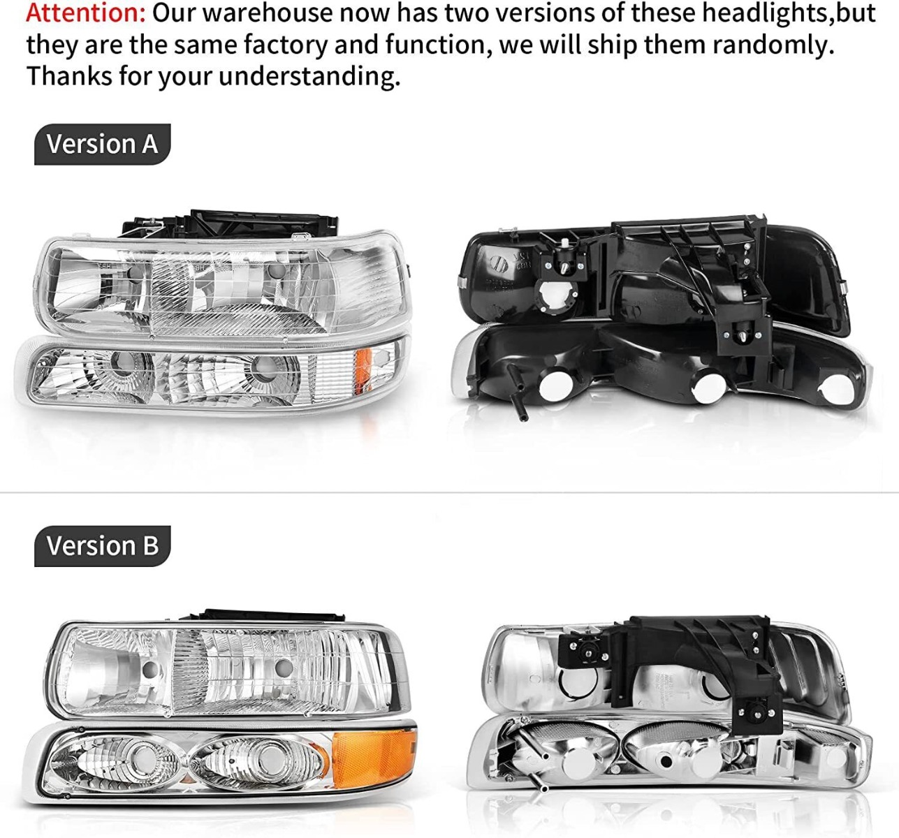 Side view of YITAMOTOR® For 1999-2002 Chevy Silverado 1500 2500 3500 Headlights + LED Tail Lights