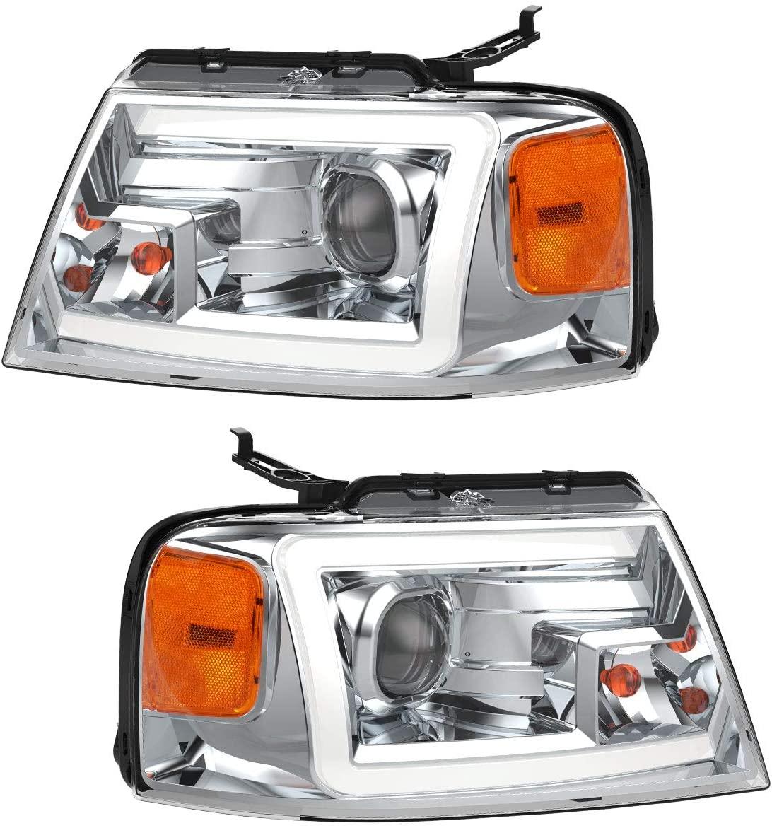 YITAMOTOR® 2004-2008 Ford F-150 Projector Headlights Assembly LED DRL Chrome Housing Clear Lens