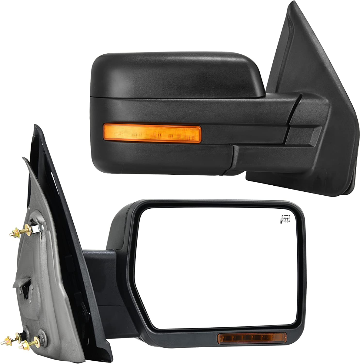 YITAMOTOR® 2004-2014 Ford F150 Power Heated Mirror with Turn Signal and Puddle Light Manual Folding Tow Mirror Set-image-OE-YTEPTW-0143