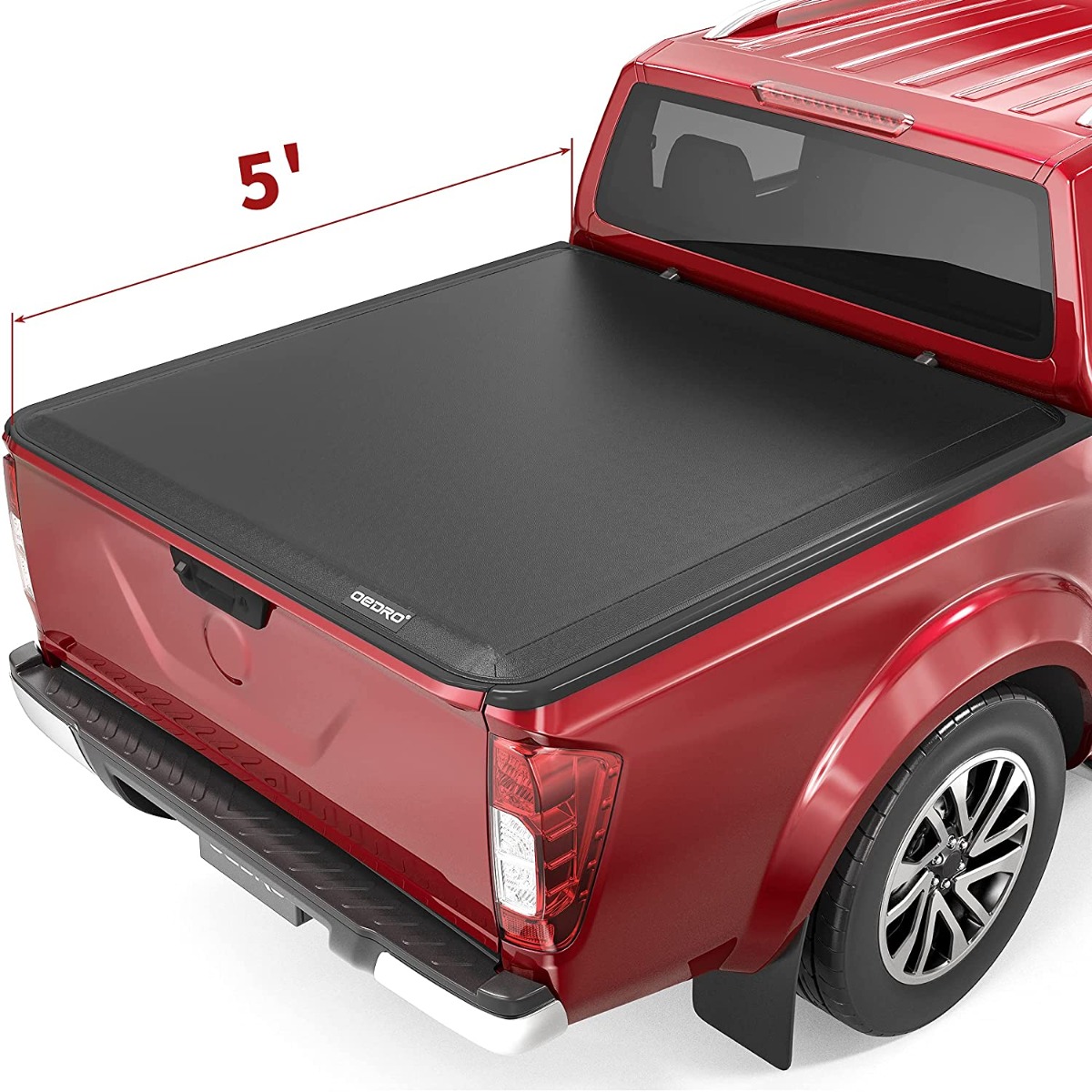 Side view of OEDRO 5Ft Soft Roll Up Truck Bed Tonneau Cover for 2005-2026 Nissan Frontier (ONLY for Models with Utili-Track System)