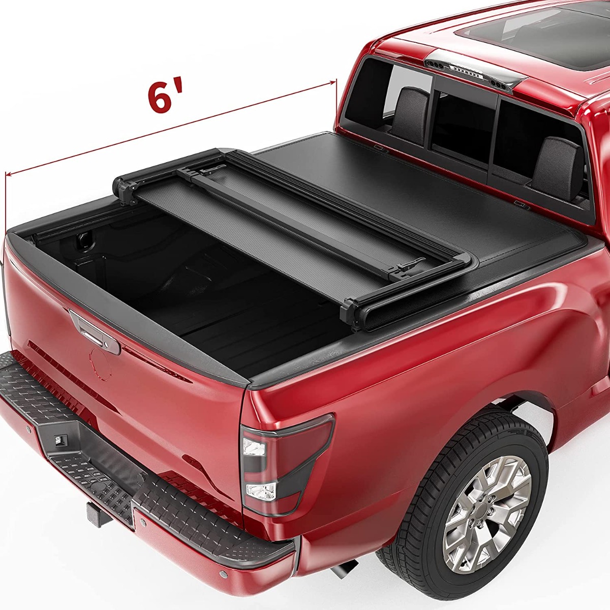 Side view of OEDRO 6ft Soft Tri-Fold Truck Bed Tonneau Cover Compatible with 2005-2021 Nissan Frontier (NOT for México) 6 Feet Bed