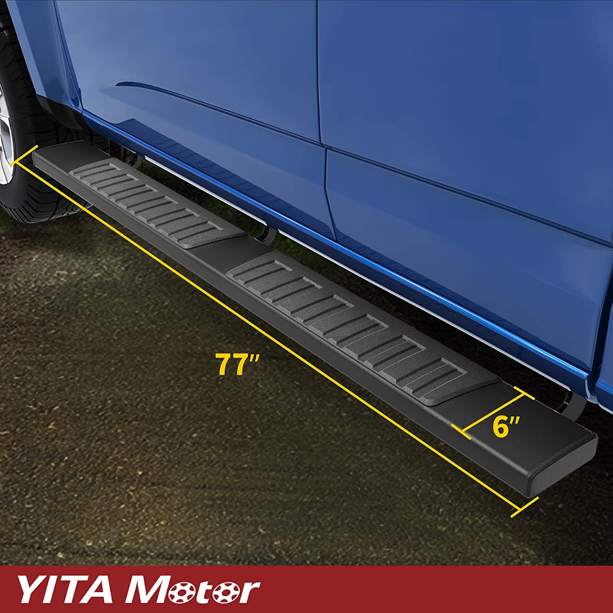 Side view of YITAMOTOR® 6 Inches Running Boards For 2005-2026 Nissan Frontier Crew Cab Only, Aluminum Black Side Steps Nerf Bars