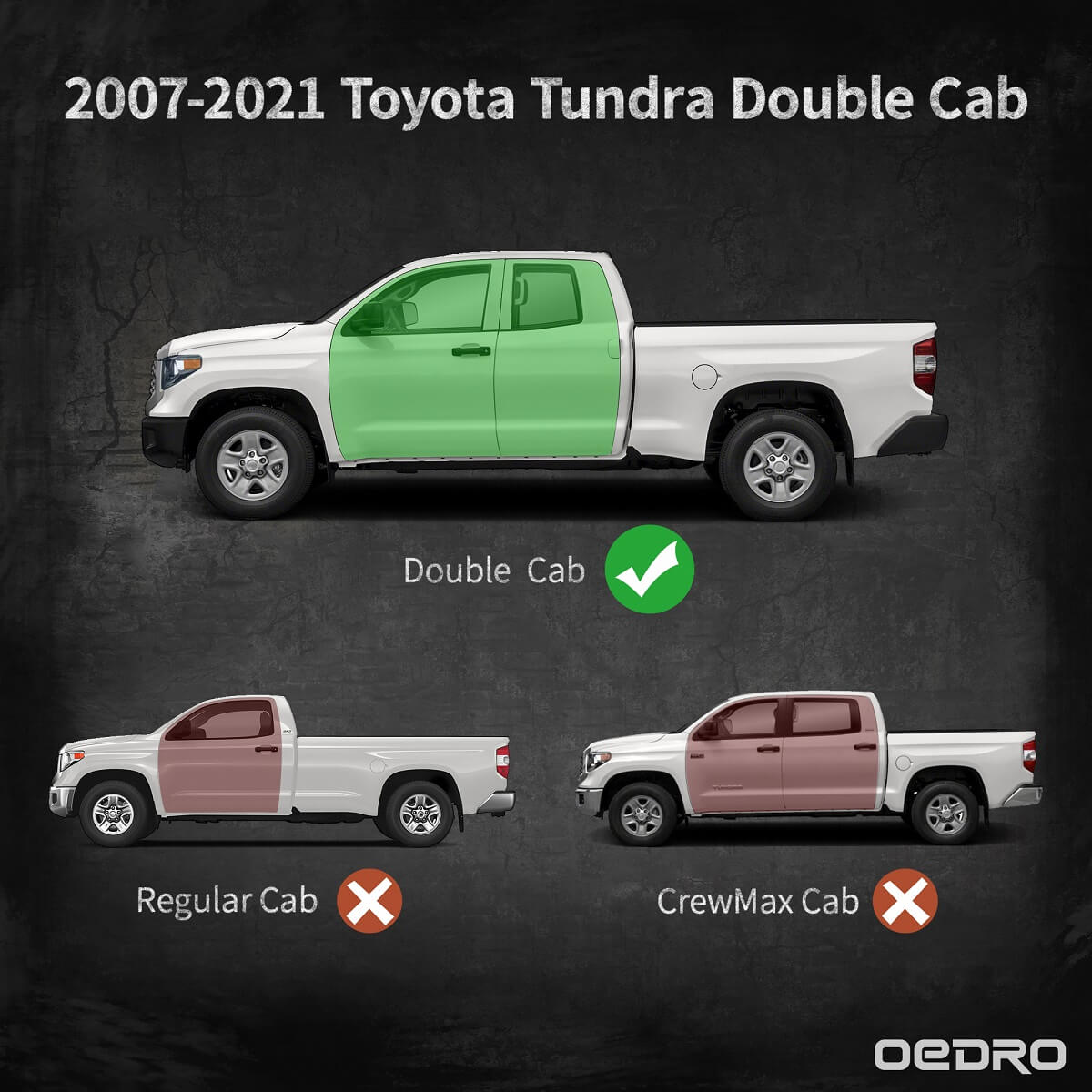 Side view of OEDRO Running Boards for 2007-2021 Toyota Tundra Double Cab, Bolt-on Two Stairs Design Steel Side Steps