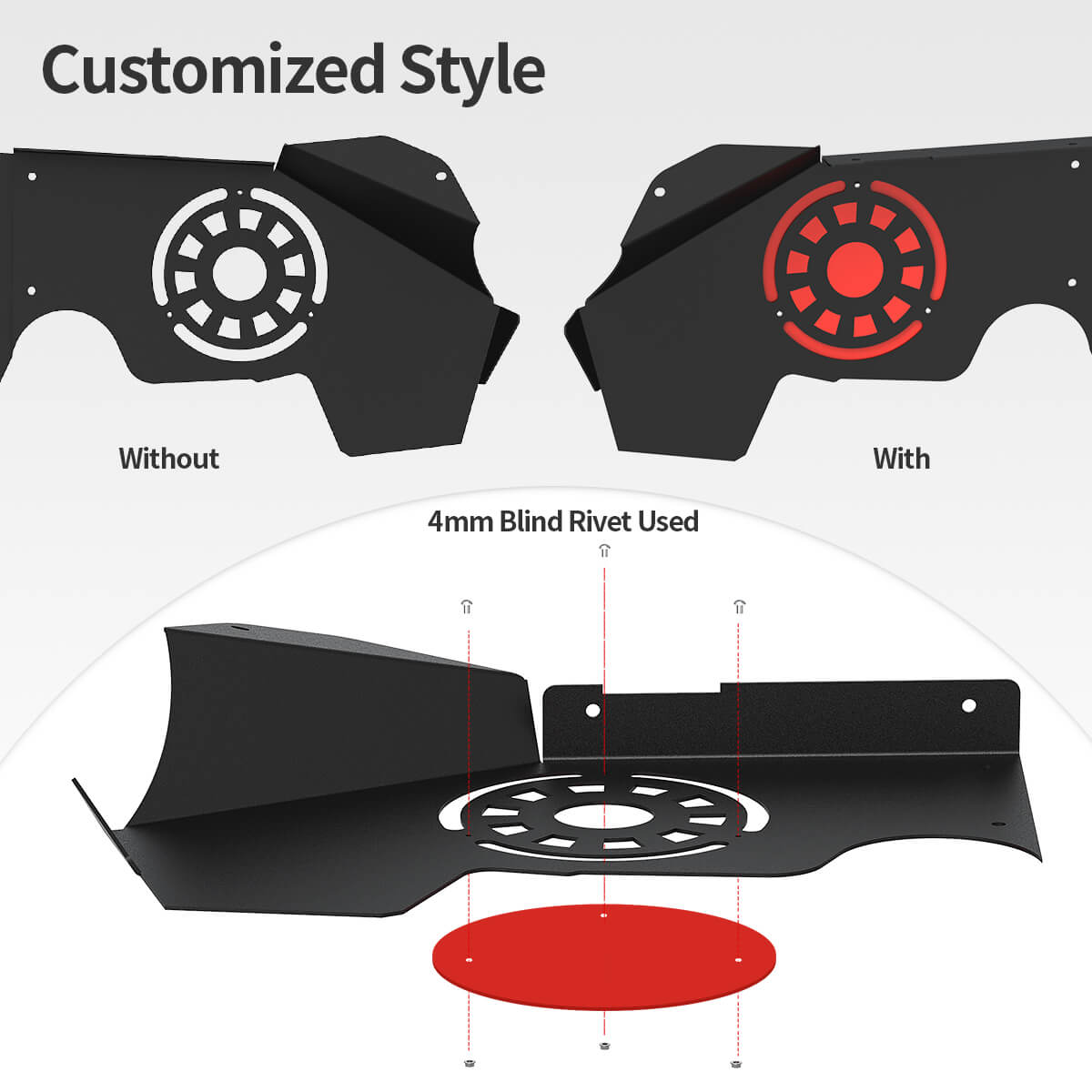 Side view of 2007-2018 Jeep Wrangler JK Front Inner Front & Rear Fender Flares