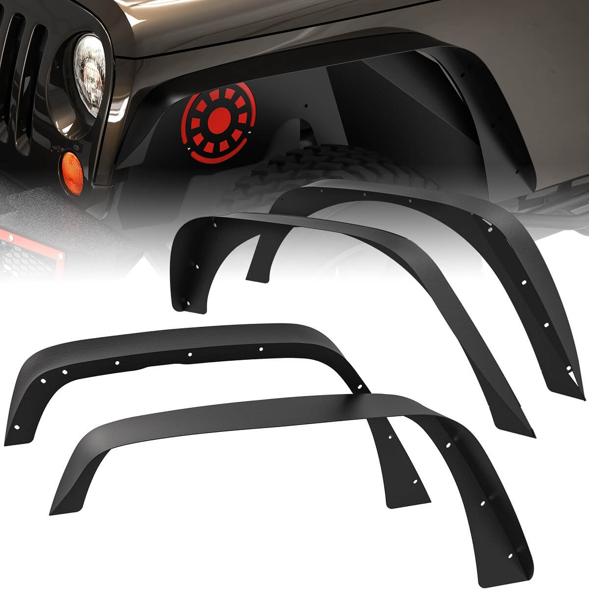 Side view of 2007-2018 Jeep Wrangler JK Front Inner Front & Rear Fender Flares