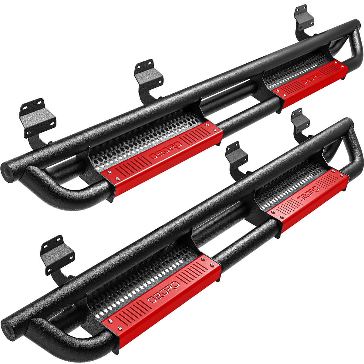 Side view of OEDRO Running Boards for 2015-2024 Ford F-150 SuperCrew Cab & 2017-2024 Ford F-250 F-350, Textured Nerf Bar Truck Side Steps